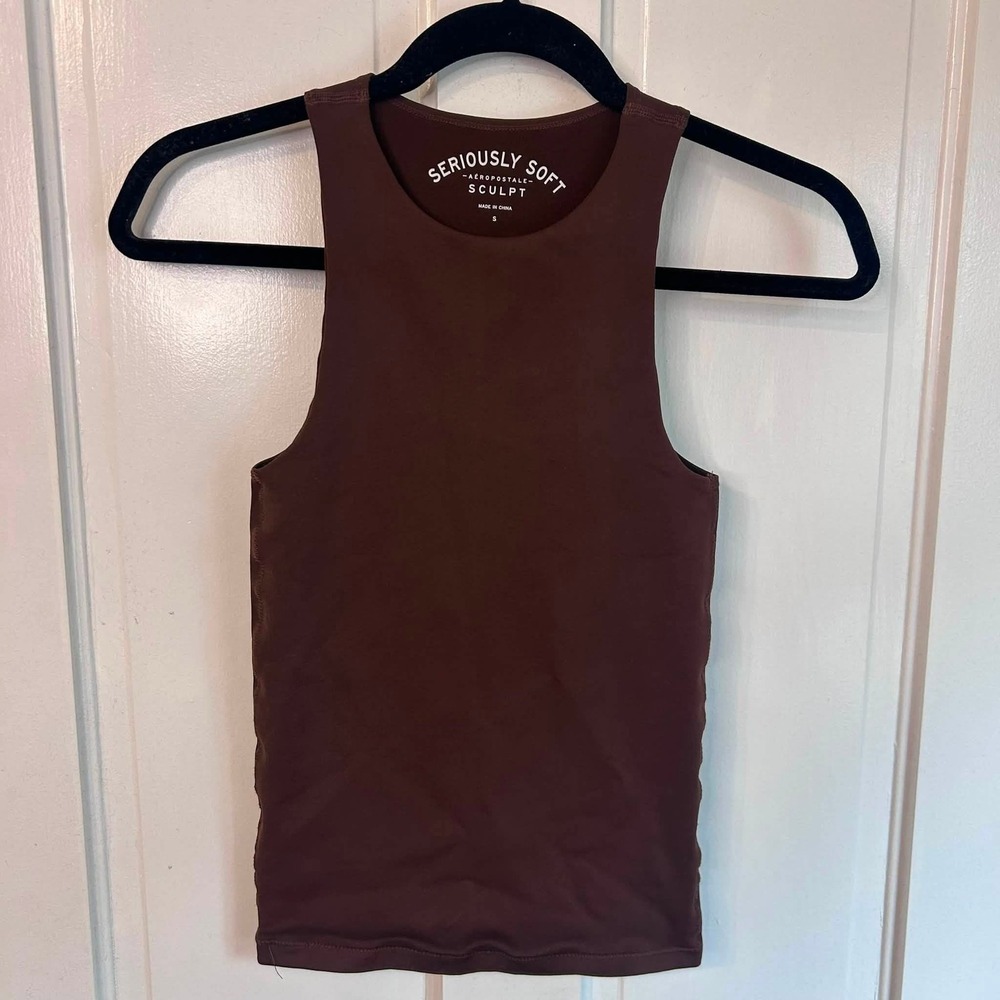 Aeropostale Sculpt Tank Top Womens S Brown Seriously Soft High Neck Racerback
